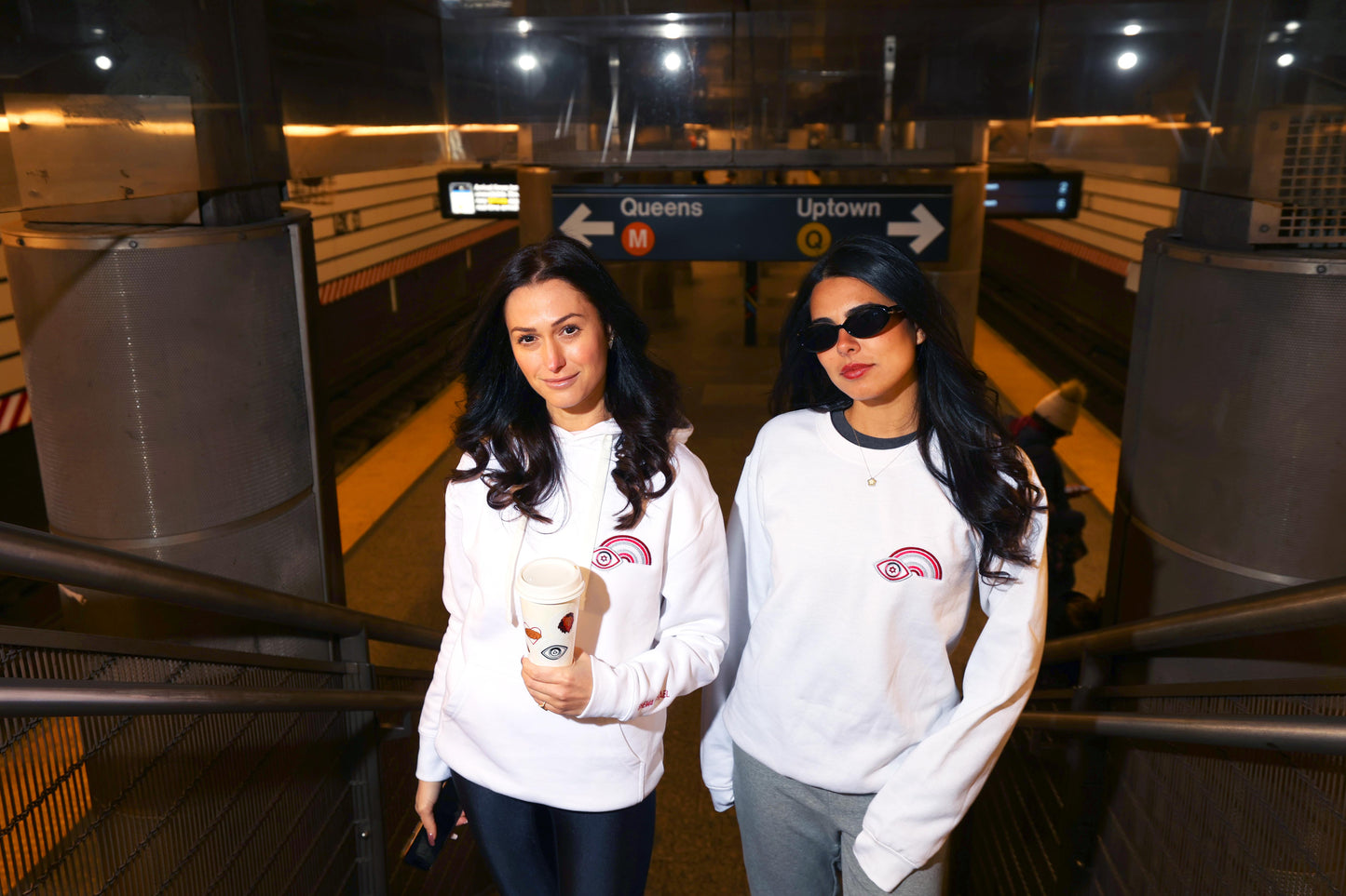 Pink Rainbow Evil Eye Crewneck Unisex Sweatshirt (White)