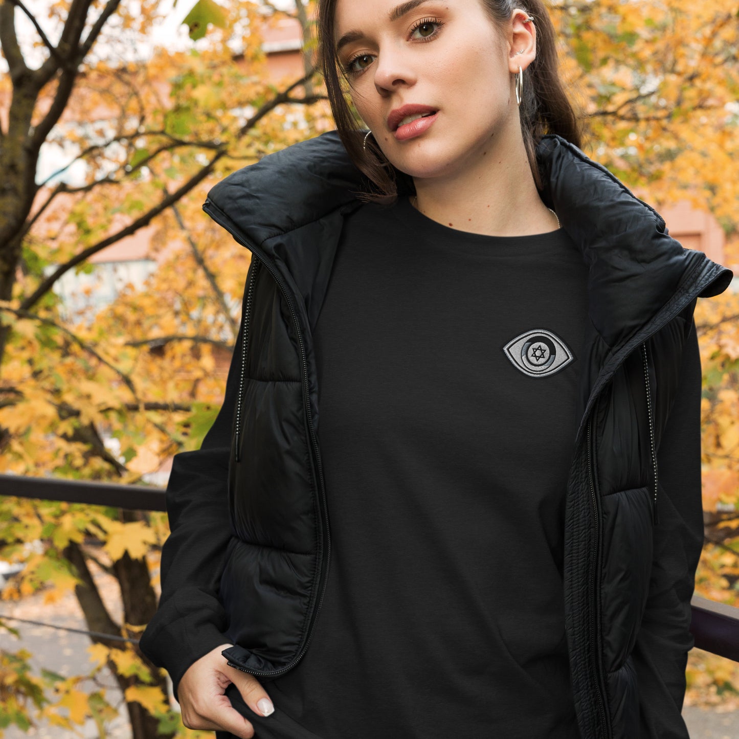 Greyscale Evil Eye Unisex Long Sleeve Tee (Black Heather)