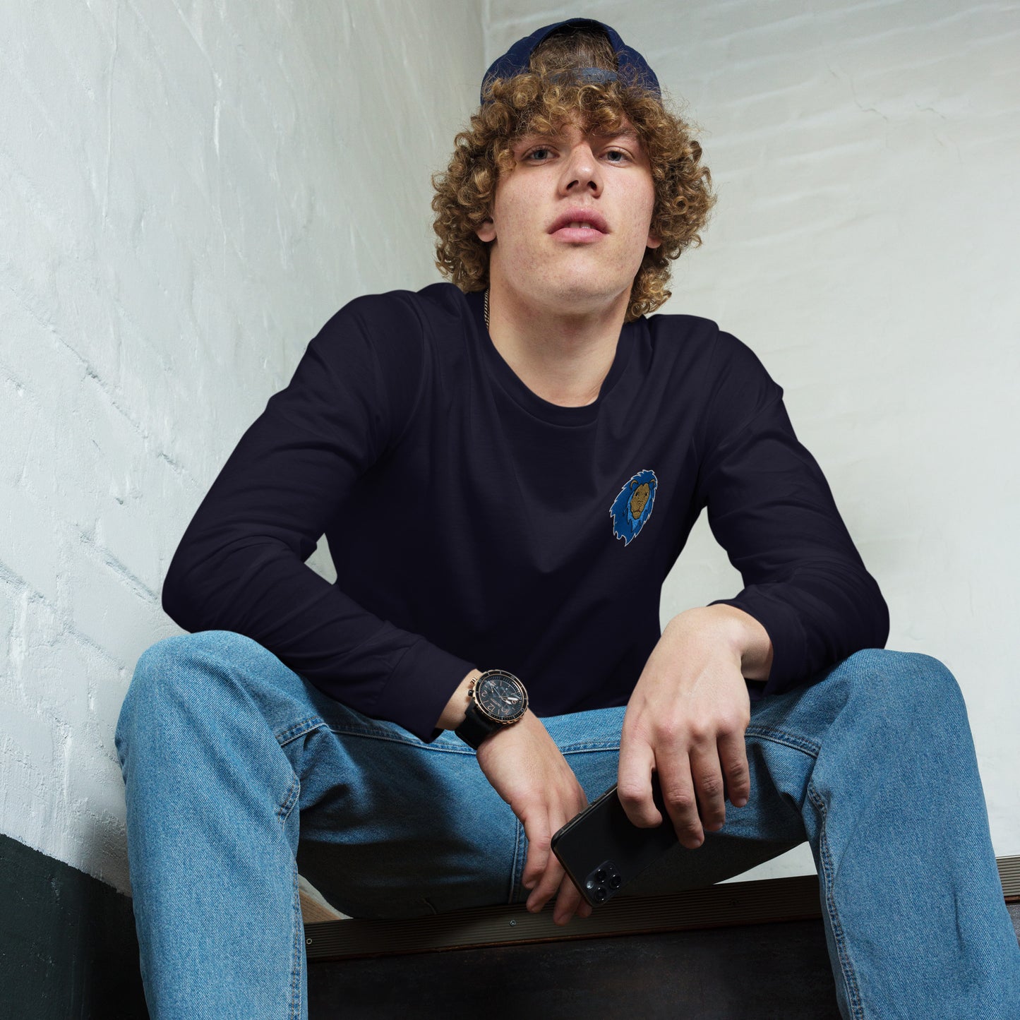 Blue Lion of Judah Unisex Long Sleeve Tee (Navy)