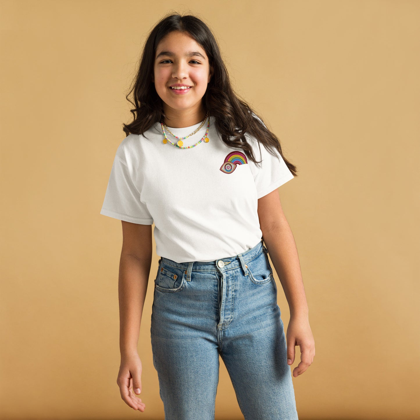Multicolor Rainbow Evil Eye Youth T-Shirt (White)