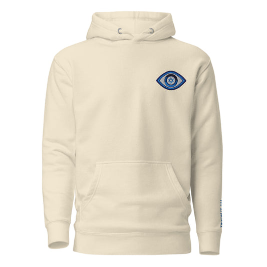 Blue Evil Eye Tikkun Olam Hoodie Unisex Premium Pullover Hoodie (Bone)