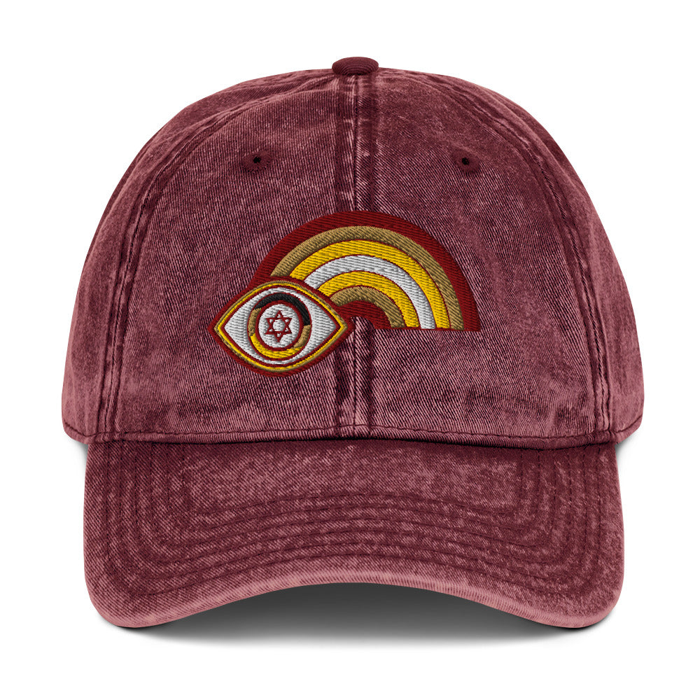 Maroon Rainbow Evil Eye Vintage Cap (Maroon)