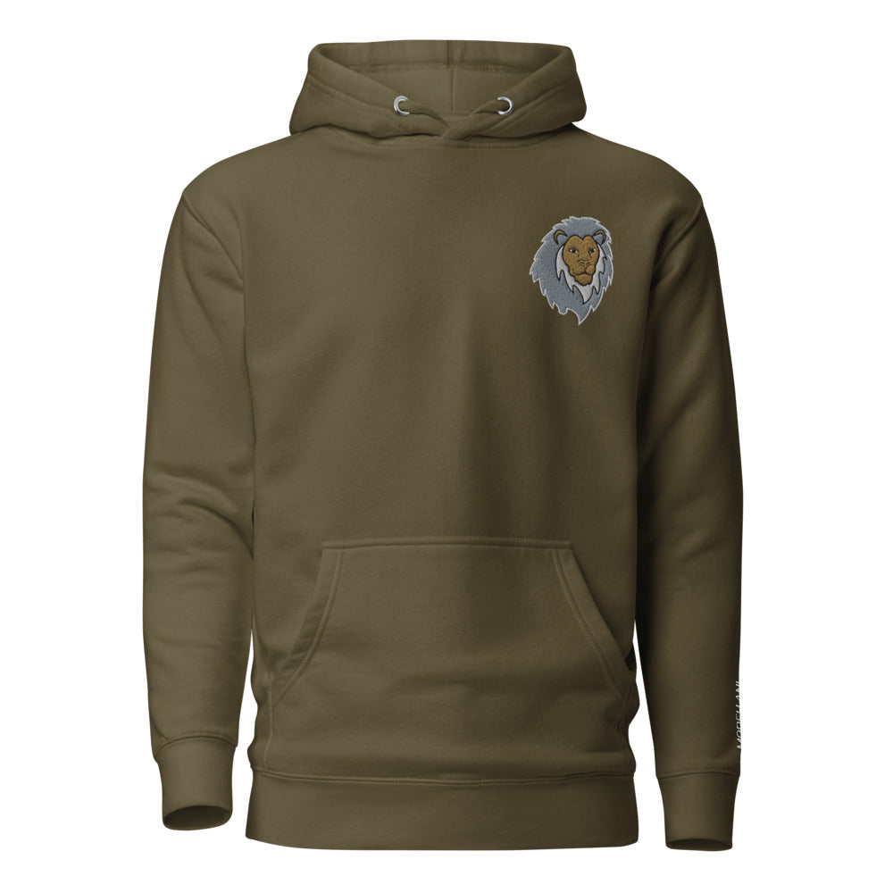 Greyscale Lion Modeh Ani Premium Pullover Hoodie (Military Green)
