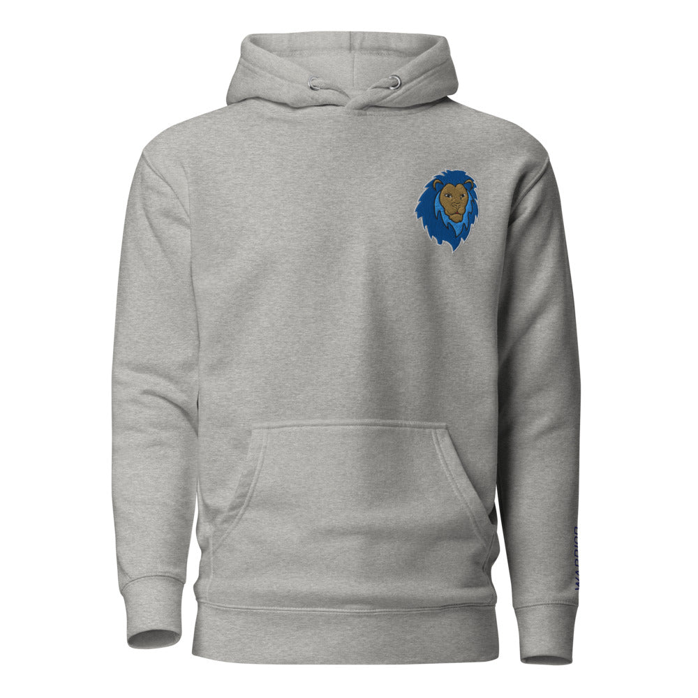 Blue Lion of Judah Warrior Unisex Premium Pullover Hoodie (Carbon Grey)