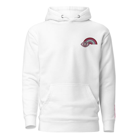 Pink Rainbow Evil Eye Unisex Premium Pullover Hoodie (White)