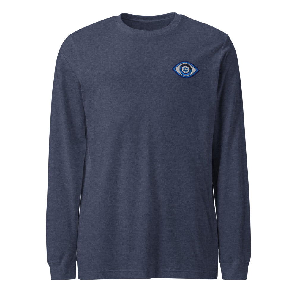 Blue Evil Eye Unisex Long Sleeve Tee (Heather Navy)