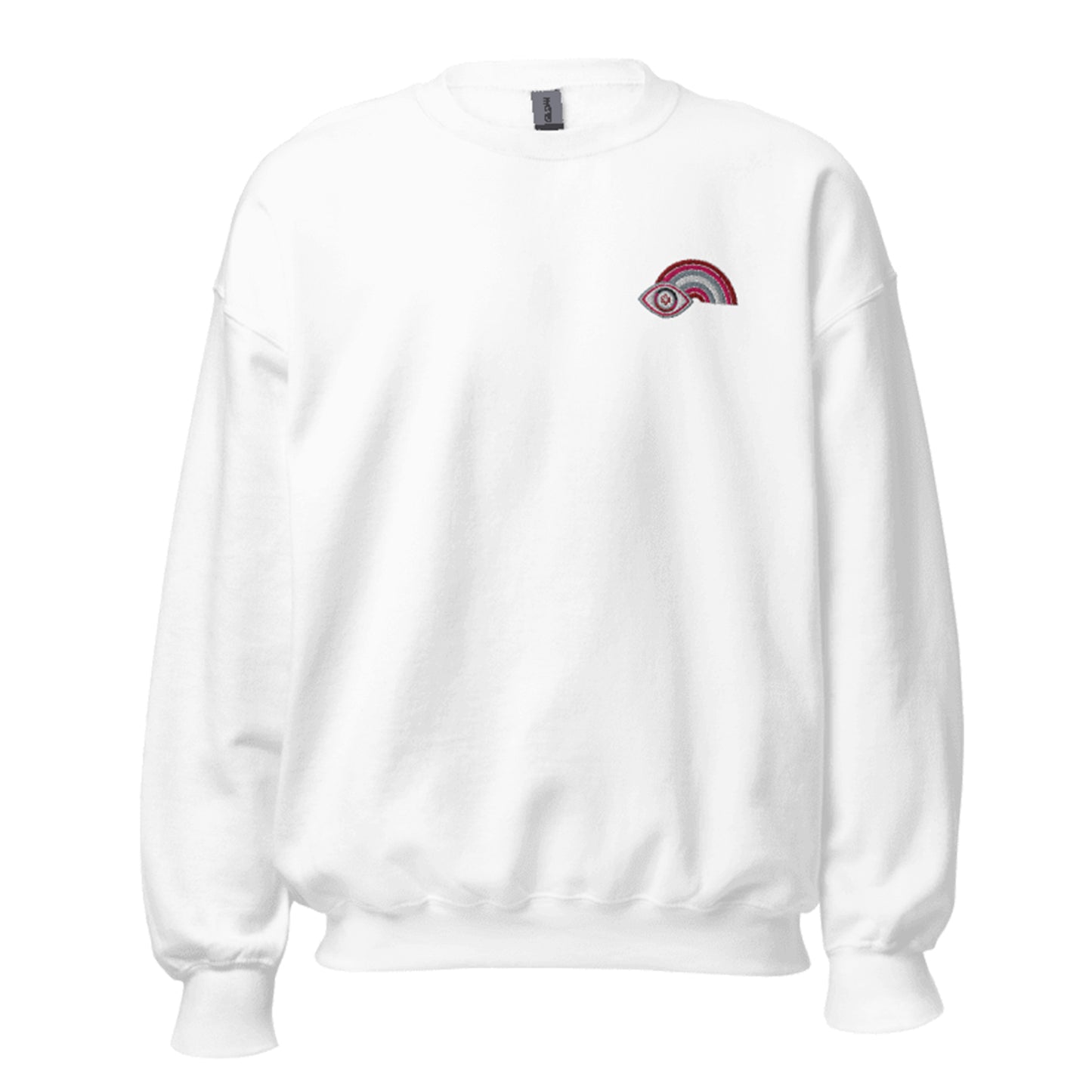 Pink Rainbow Evil Eye Crewneck Unisex Sweatshirt (White)