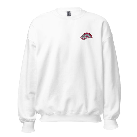 Pink Rainbow Evil Eye Crewneck Unisex Sweatshirt (White)
