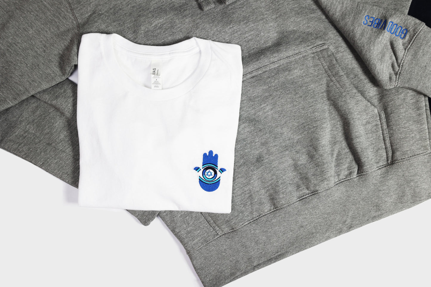 Blue Evil Eye Hamsa Unisex T-Shirt (White)