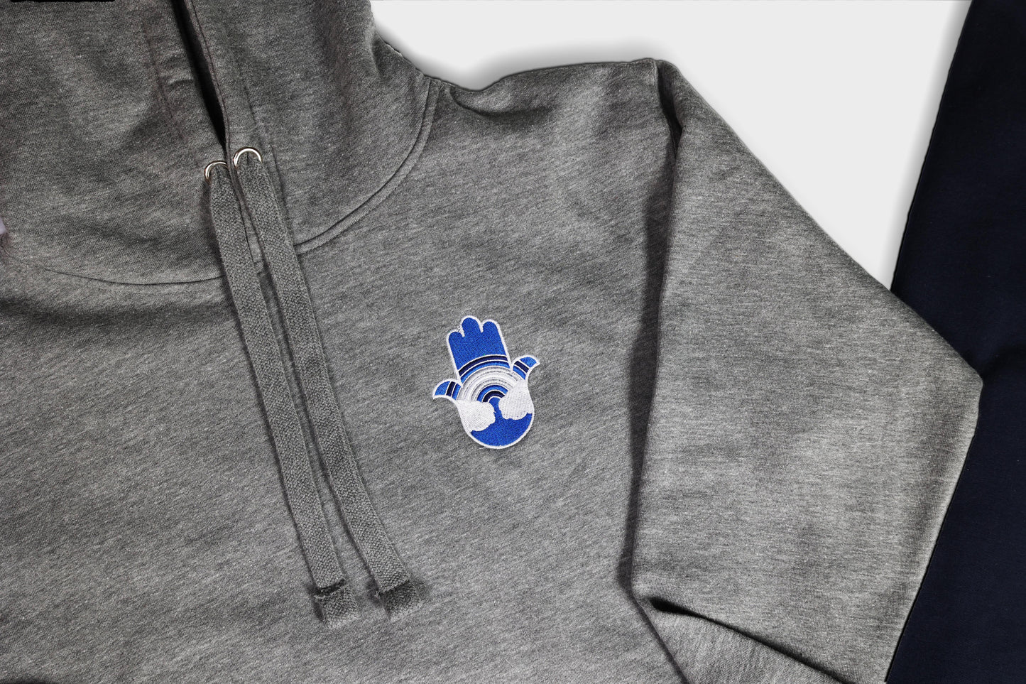 Blue Hamsa Rainbow Unisex Premium Pullover Hoodie (Carbon Grey)
