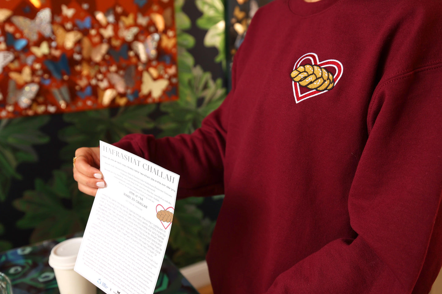 Challah Heart & Candlesticks Unisex Crewneck Sweatshirt (Maroon)