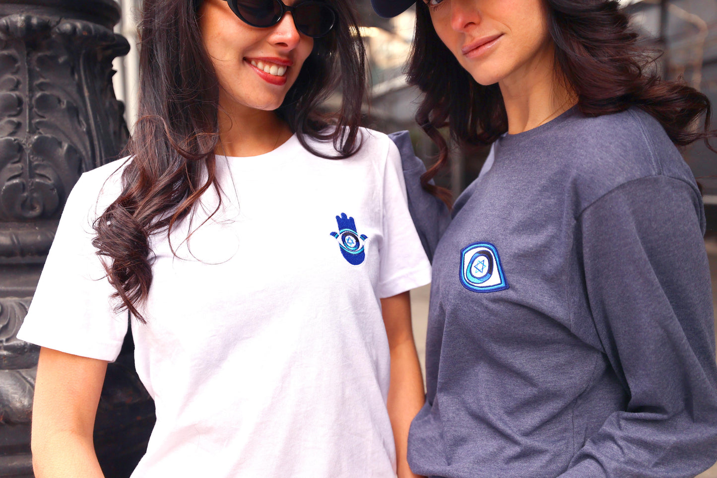Blue Evil Eye Unisex Long Sleeve Tee (Heather Navy)