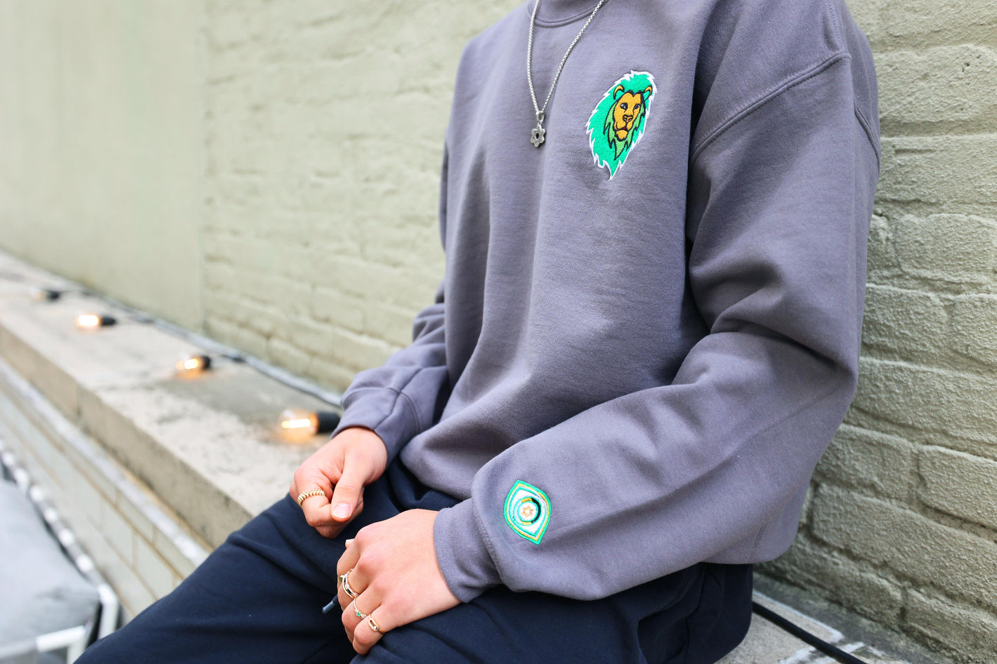 Green Lion of Judah & Evil Eye Unisex Crewneck  Sweatshirt (Charcoal)