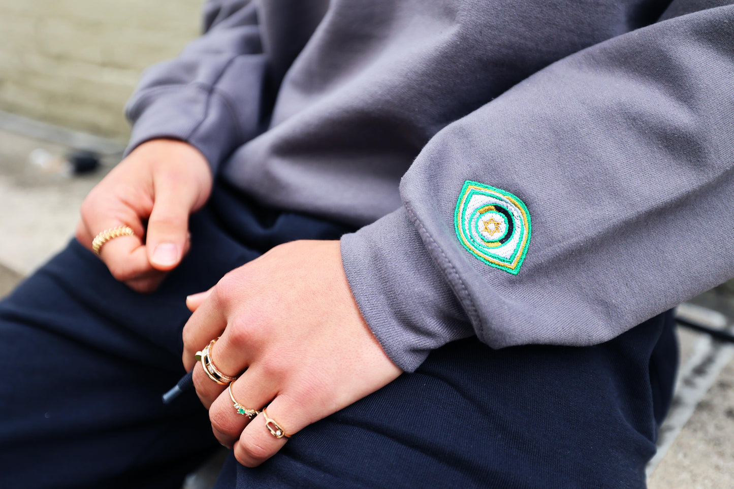 Green Lion of Judah & Evil Eye Unisex Crewneck  Sweatshirt (Charcoal)
