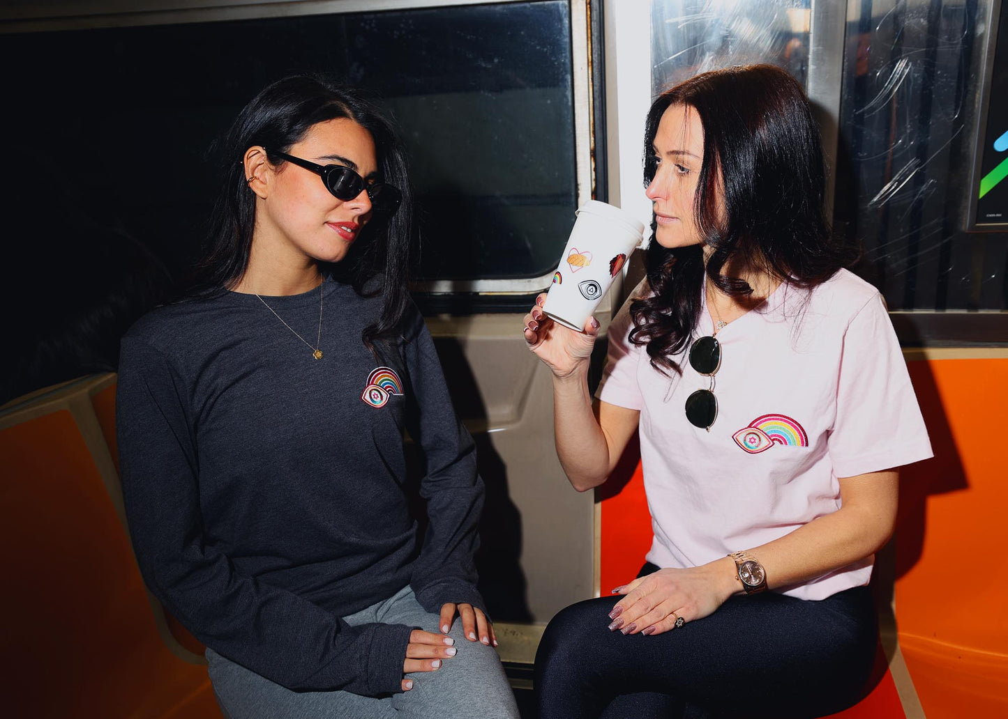 Multicolor Rainbow Evil Eye Unisex Long Sleeve Tee (Dark Grey Heather)
