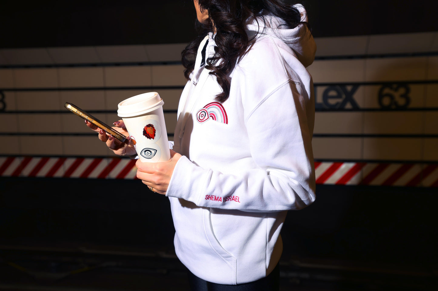 Pink Rainbow Evil Eye Unisex Premium Pullover Hoodie (White)