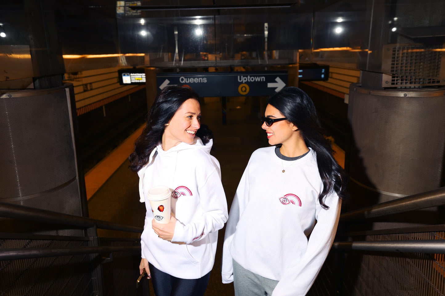 Pink Rainbow Evil Eye Unisex Premium Pullover Hoodie (White)