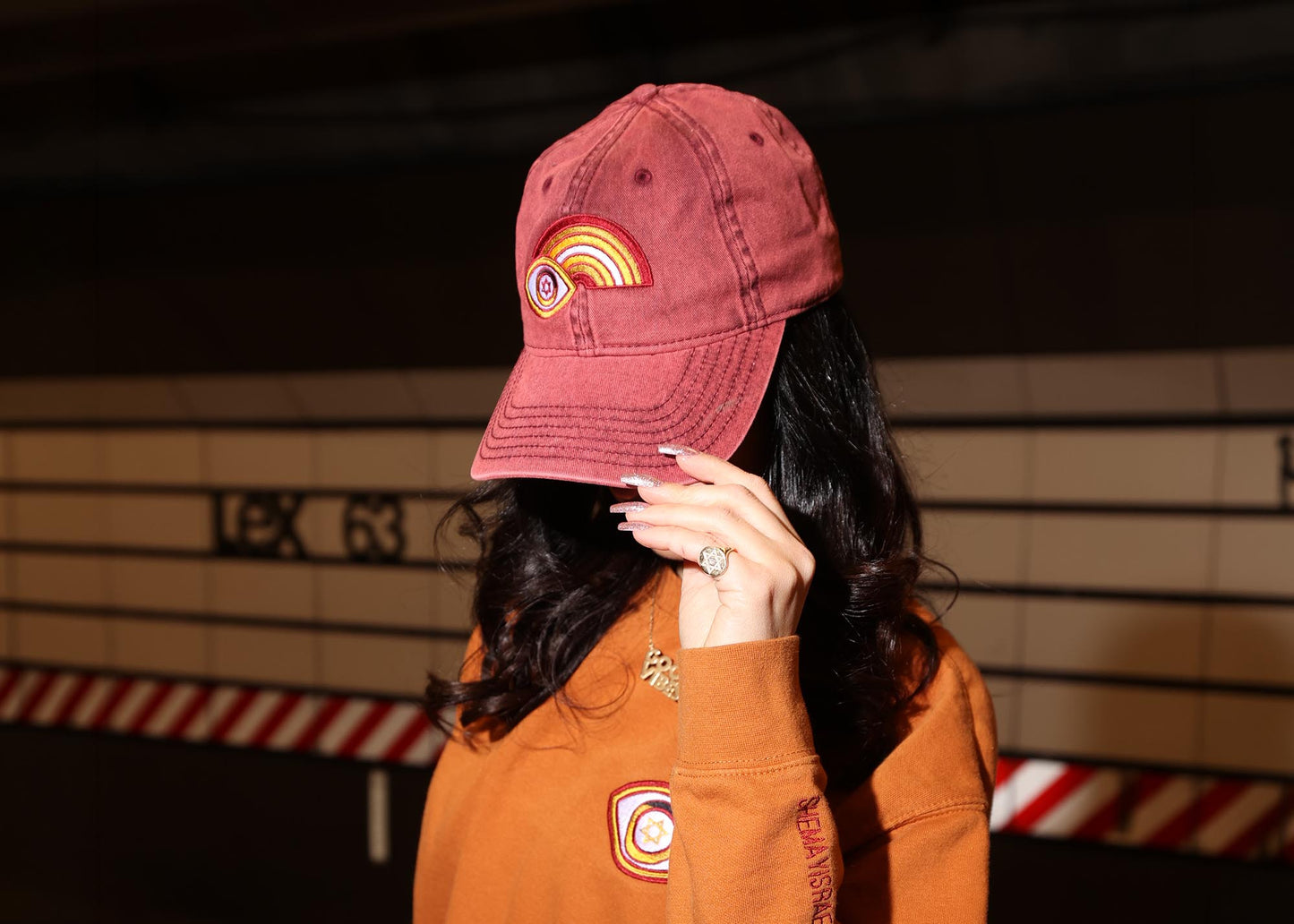 Maroon Rainbow Evil Eye Vintage Cap (Maroon)