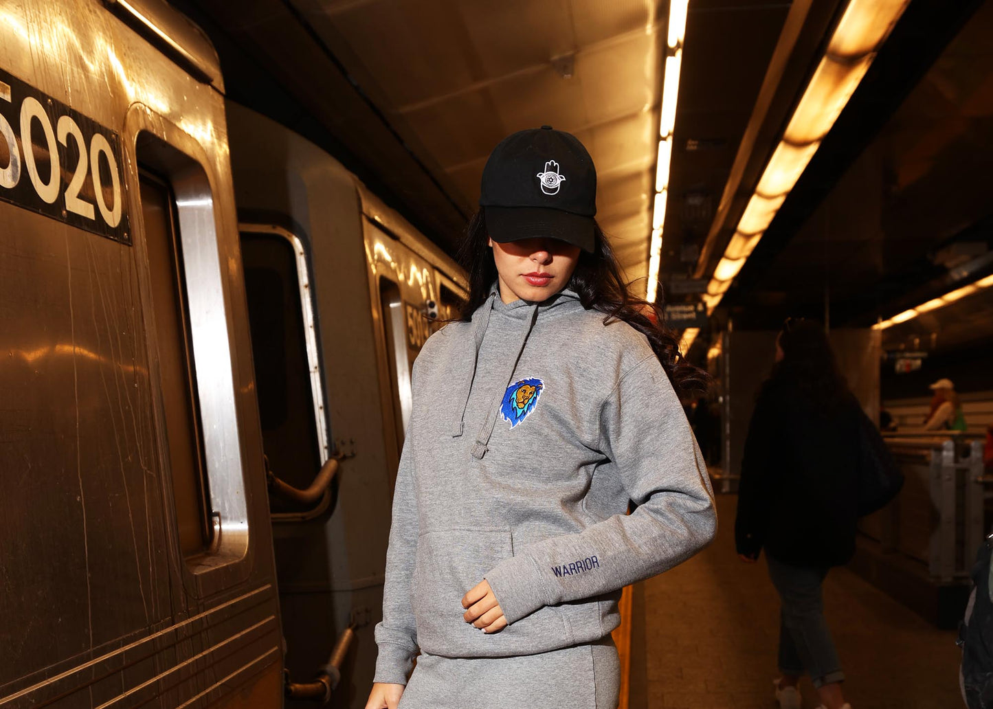 Blue Lion of Judah Warrior Unisex Premium Pullover Hoodie (Carbon Grey)