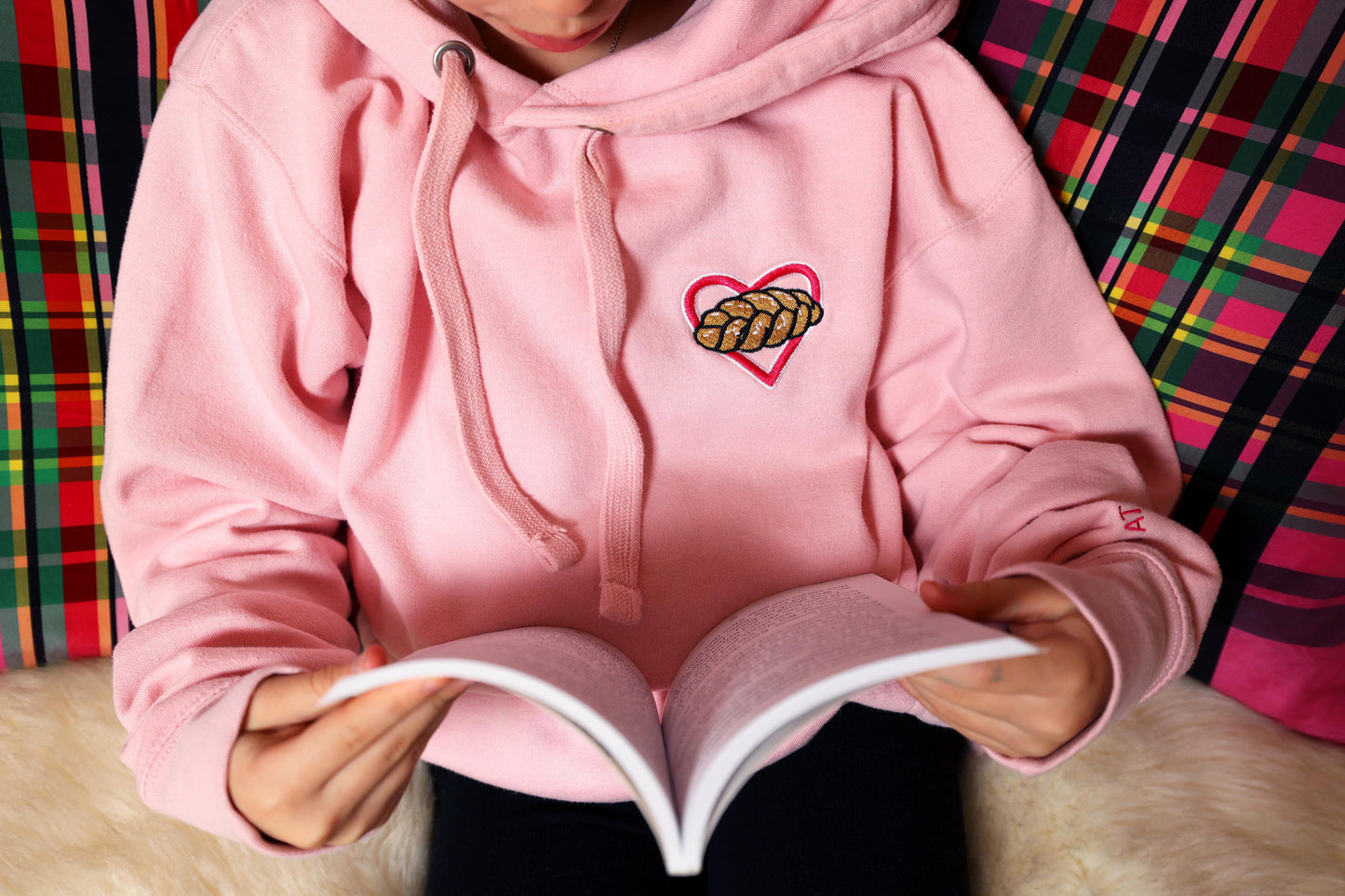 Pink Challah Heart Unisex Pullover Hoodie (Soft Pink)
