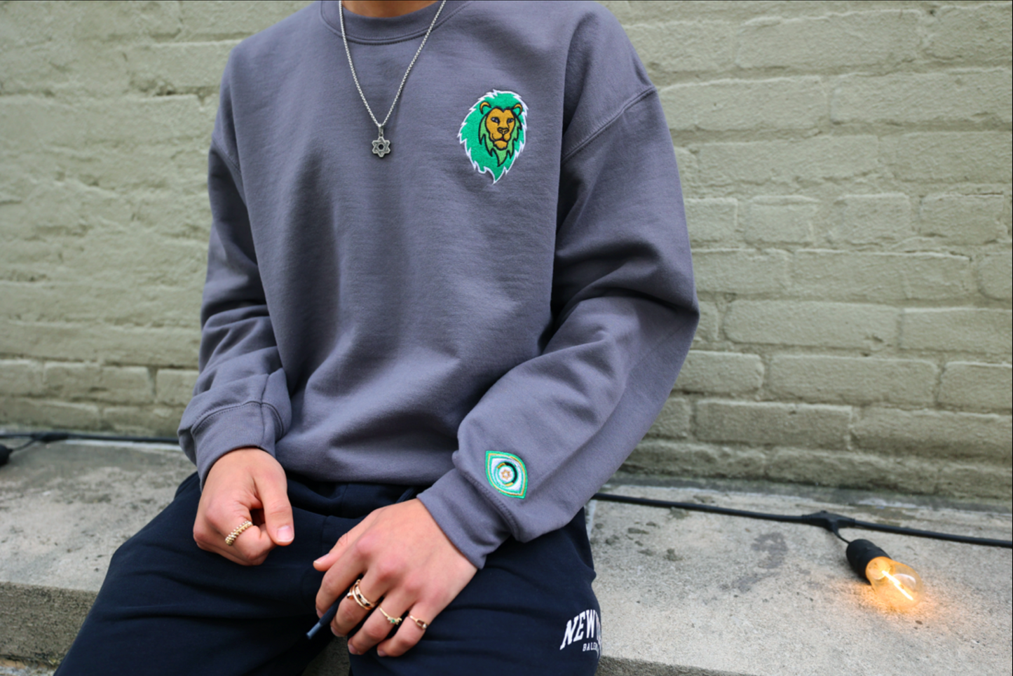 Green Lion of Judah & Evil Eye Unisex Crewneck  Sweatshirt (Charcoal)
