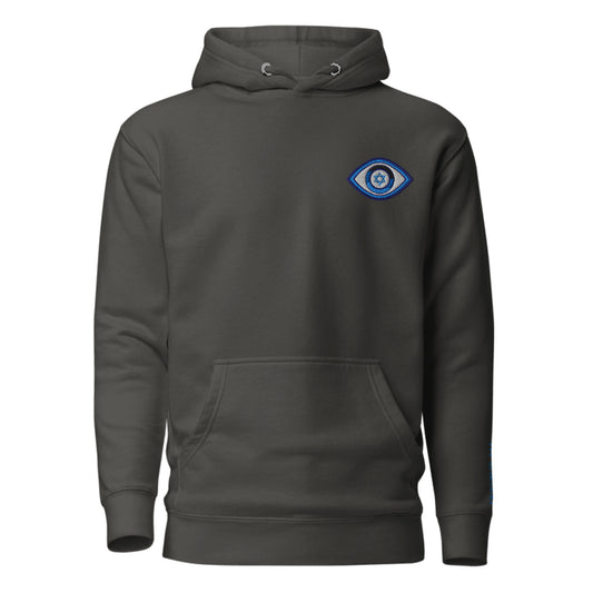 Blue Evil Eye Unisex Premium Pullover Hoodie (Vintage Black)