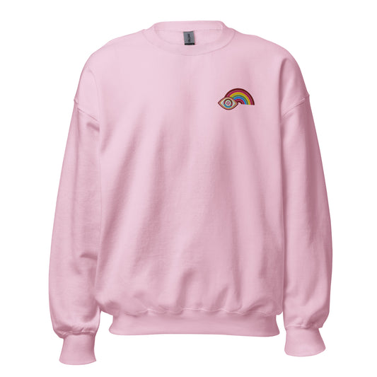 Multicolor Rainbow Evil Eye Unisex Crew Neck Sweatshirt (Pink)
