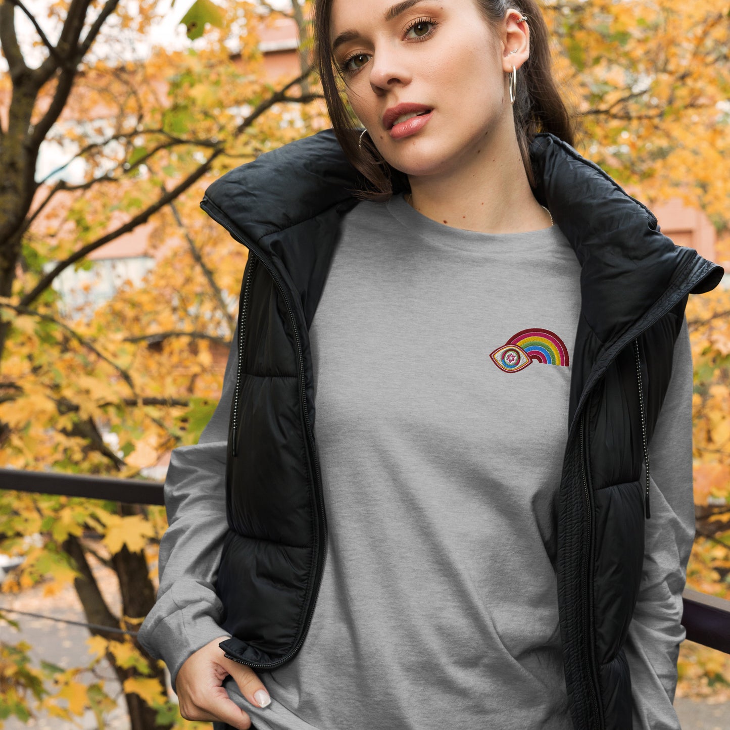 Multicolor Rainbow Evil Eye Unisex Long Sleeve Tee (Athletic Heather)