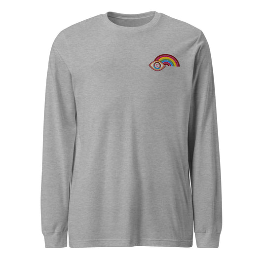 Multicolor Rainbow Evil Eye Unisex Long Sleeve Tee (Athletic Heather)