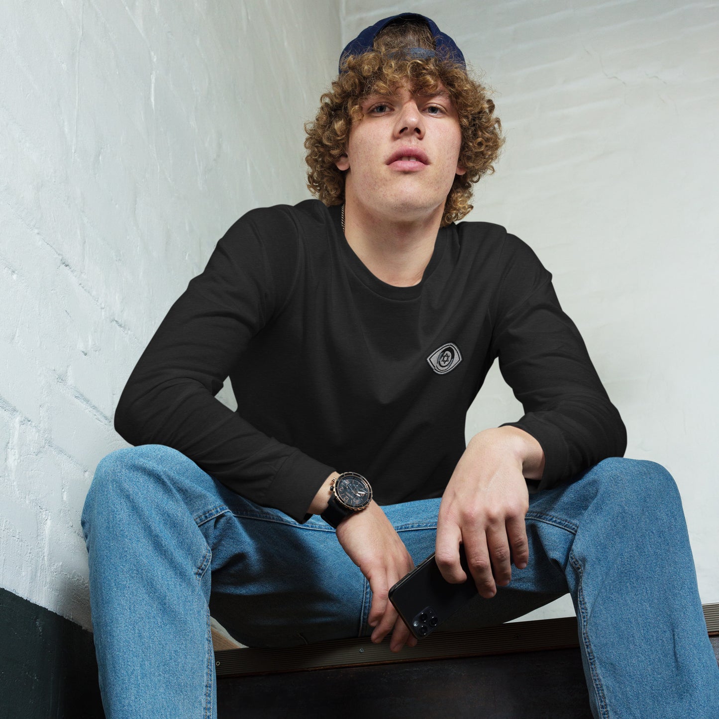 Greyscale Evil Eye Unisex Long Sleeve Tee (Black Heather)