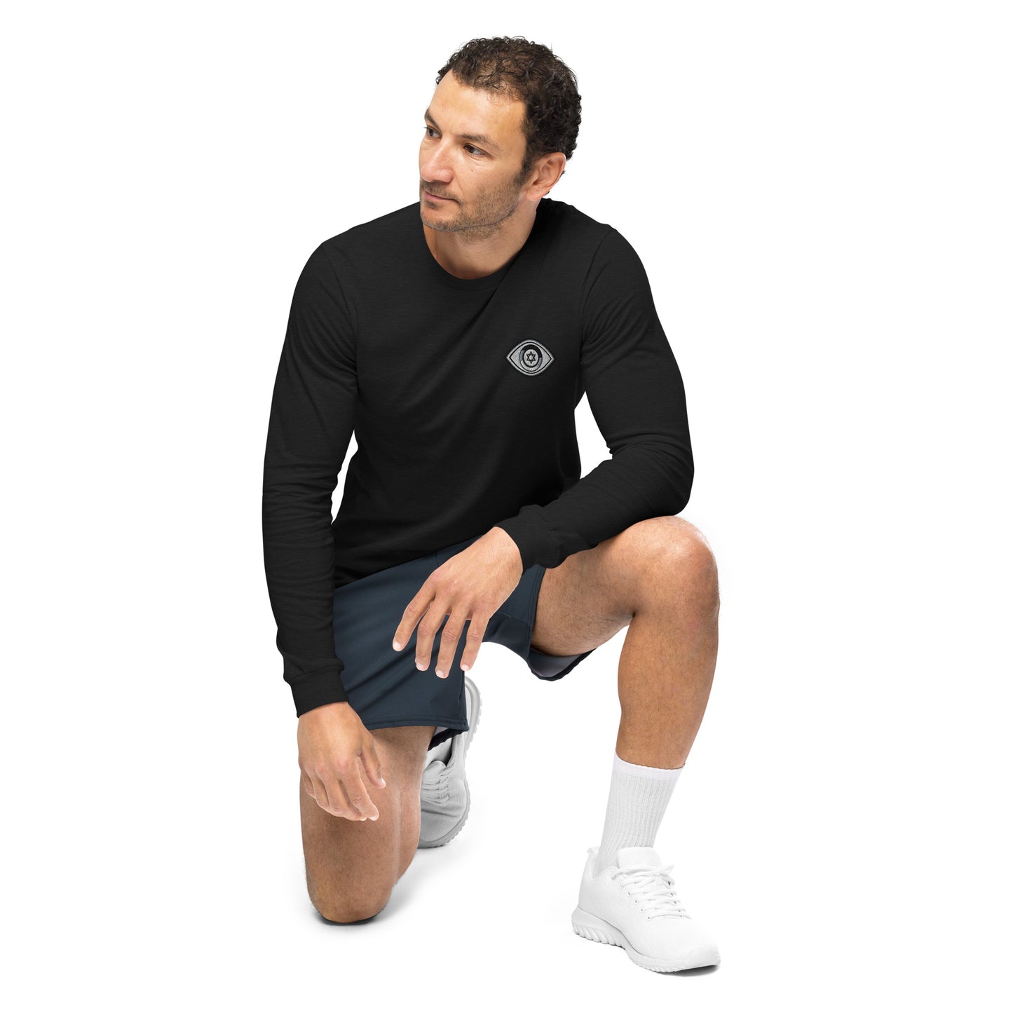 Greyscale Evil Eye Unisex Long Sleeve Tee (Black Heather)