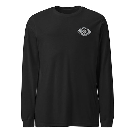Greyscale Evil Eye Unisex Long Sleeve Tee (Black Heather)