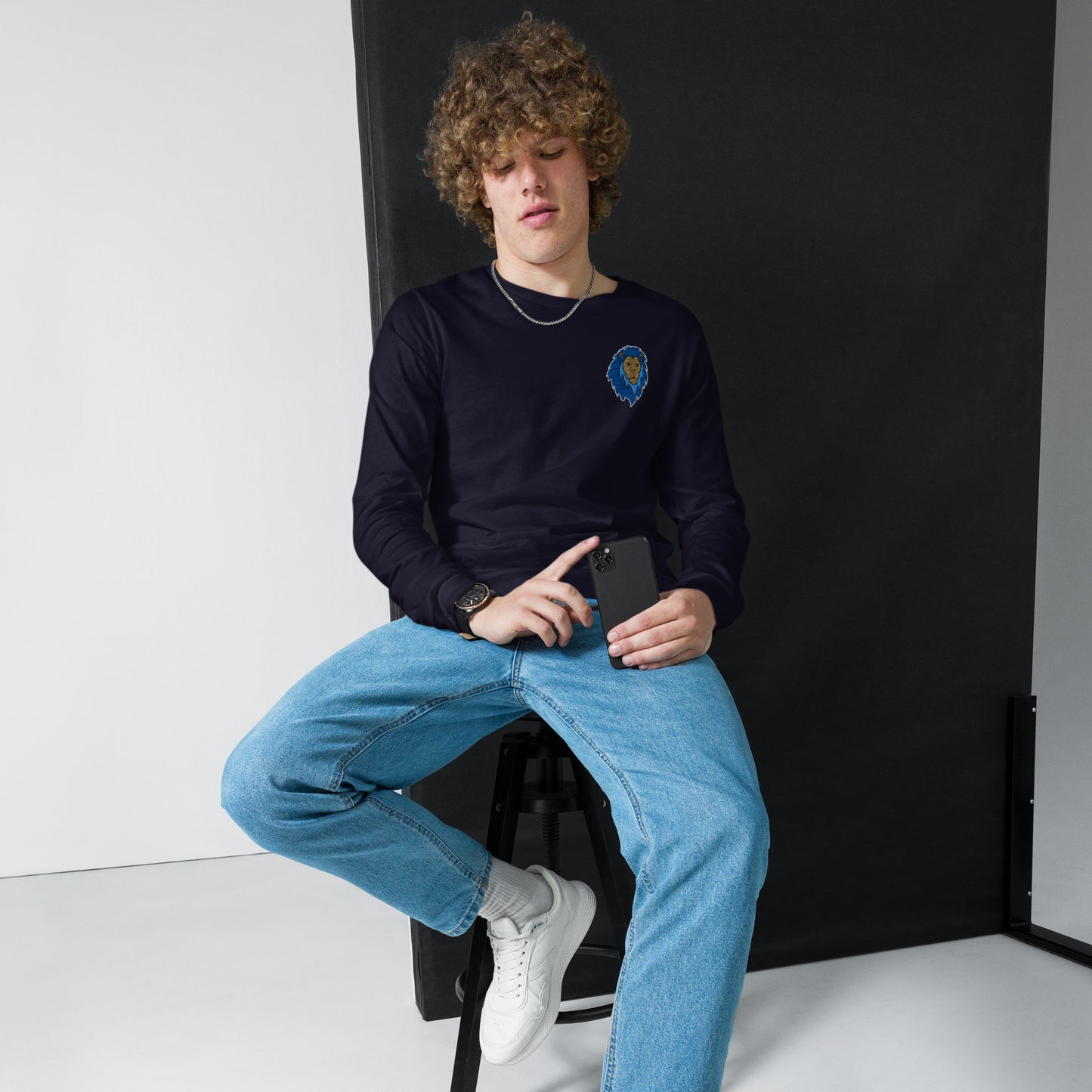 Blue Lion of Judah Unisex Long Sleeve Tee (Navy)