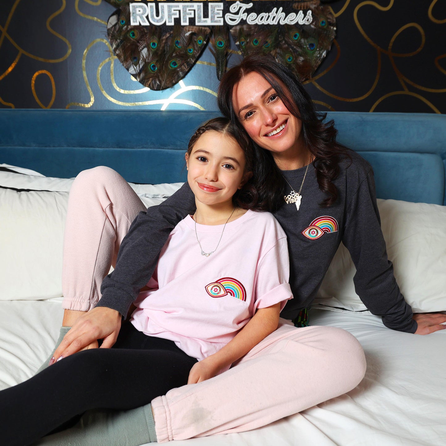 Multicolor Rainbow Evil Eye Youth T-Shirt (Soft Pink)