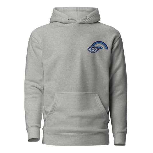 Blue Rainbow Evil Eye Unisex Premium Pullover Hoodie (Carbon Grey)