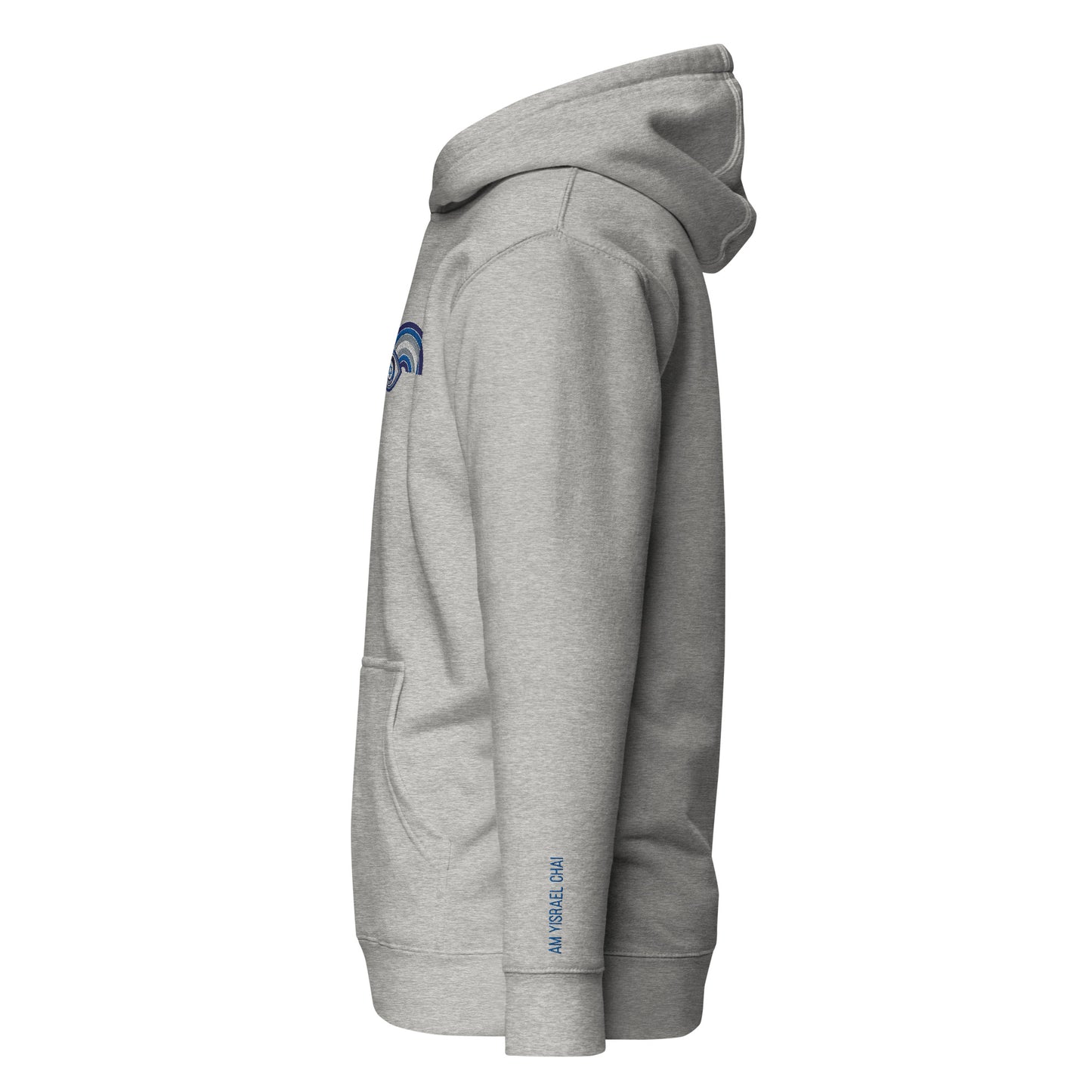 Blue Rainbow Evil Eye Am Yisrael Chai Unisex Premium Pullover Hoodie (Carbon Grey)