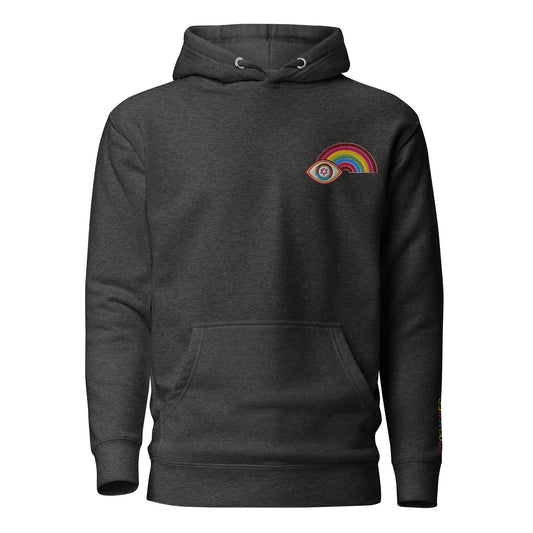 Multicolor Rainbow Evil Eye Unisex Premium Pullover Hoodie (Charcoal Heather)