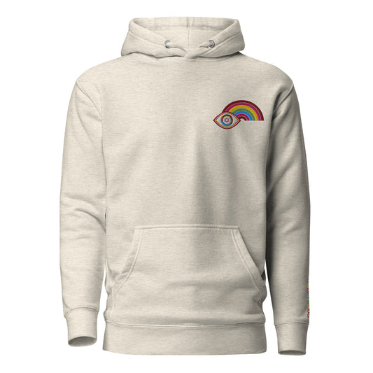 Multicolor Rainbow Evil Eye Unisex Premium Pullover Hoodie (Oatmeal Heather)