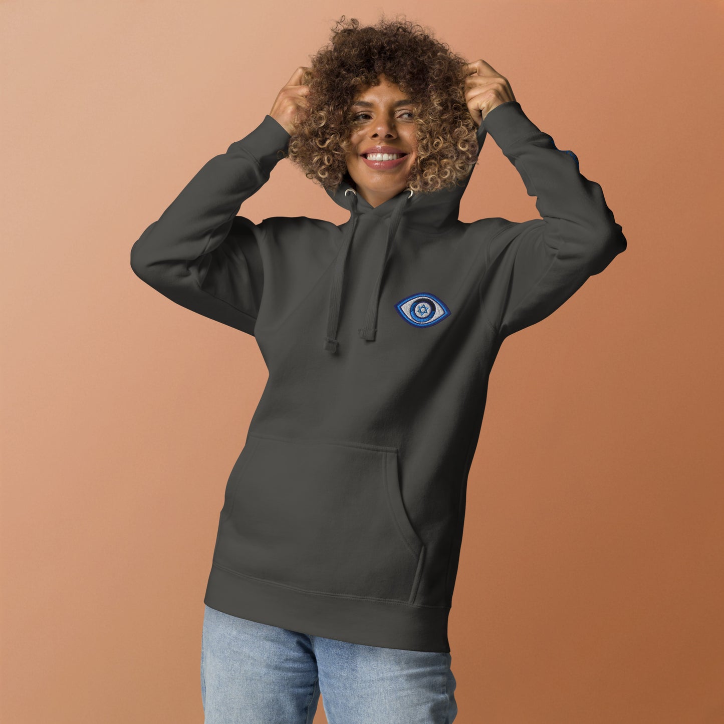 Blue Evil Eye Unisex Premium Pullover Hoodie (Vintage Black)