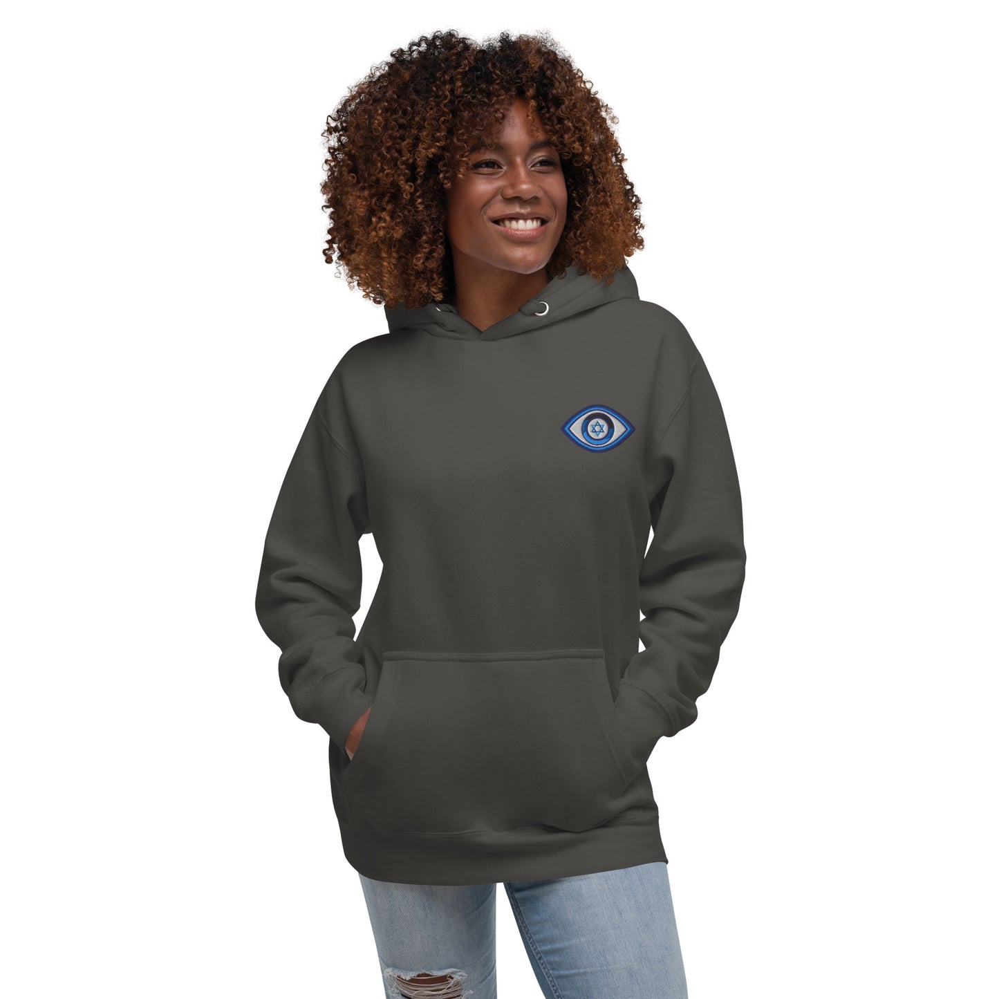 Blue Evil Eye Unisex Premium Pullover Hoodie (Vintage Black)