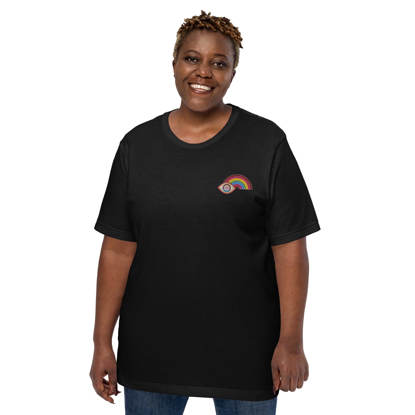Multicolor Rainbow Evil Eye Unisex T-Shirt (Black)