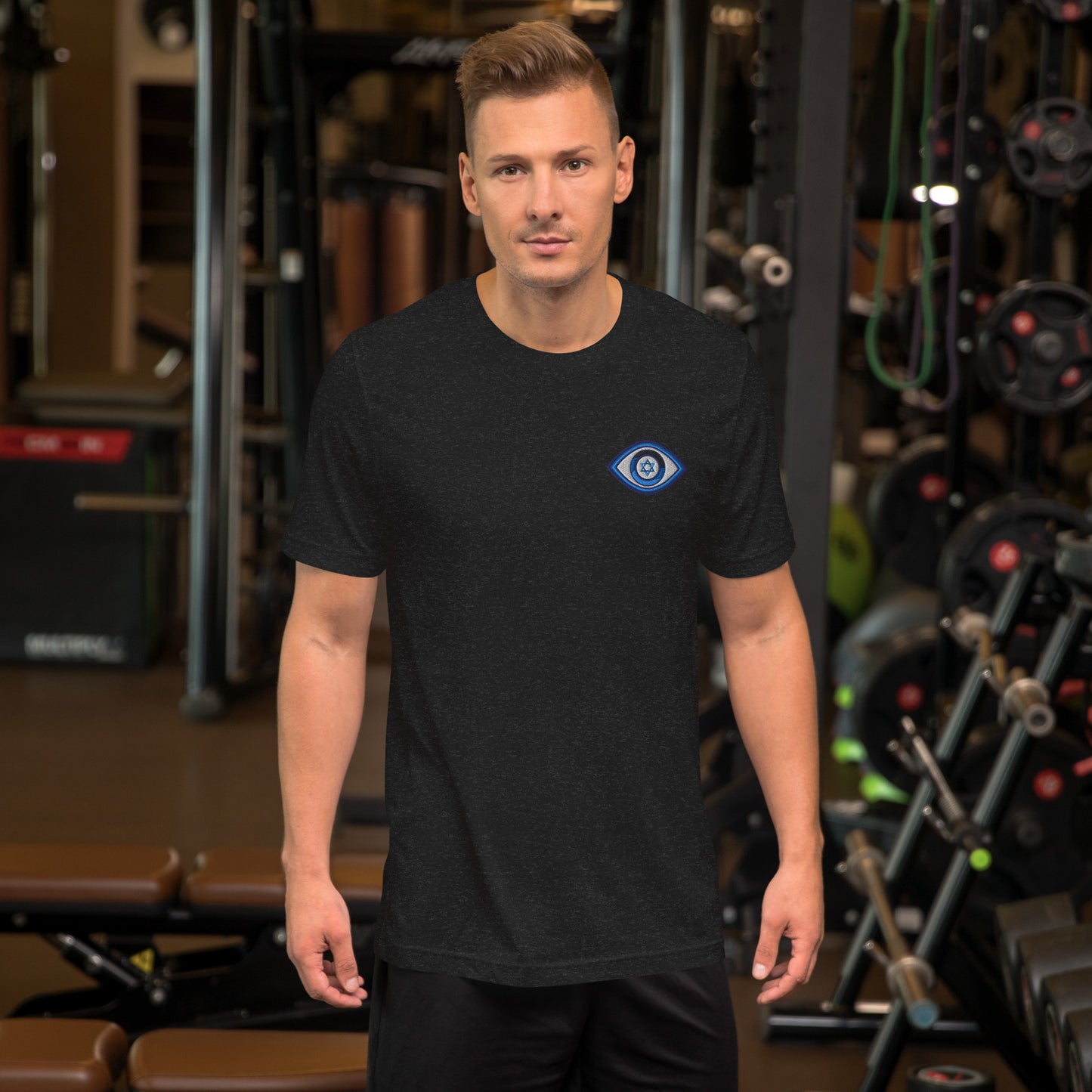 Blue Evil Eye Unisex T-Shirt (Heather Black)