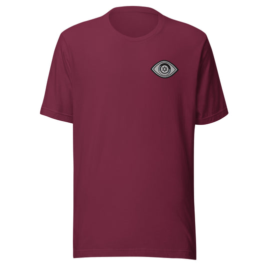Greyscale Evil Eye Unisex T-Shirt (Maroon)