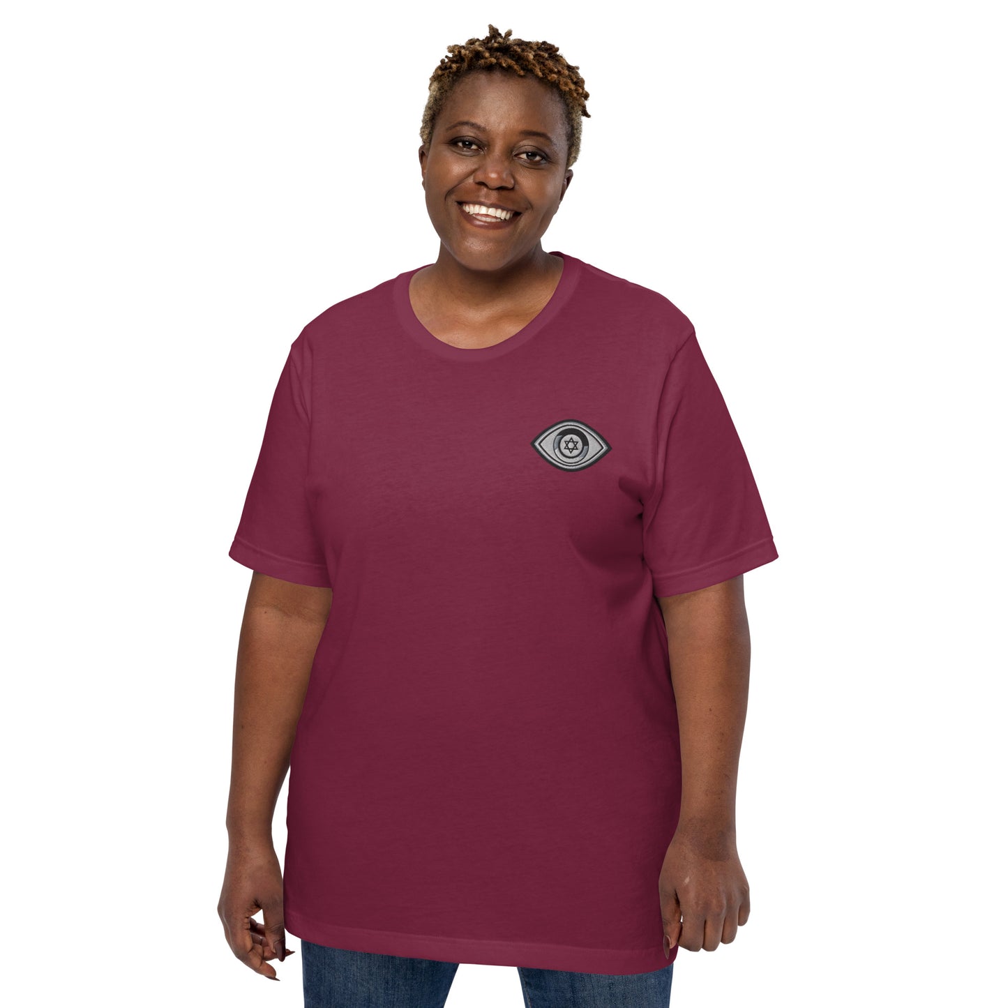 Greyscale Evil Eye Unisex T-Shirt (Maroon)