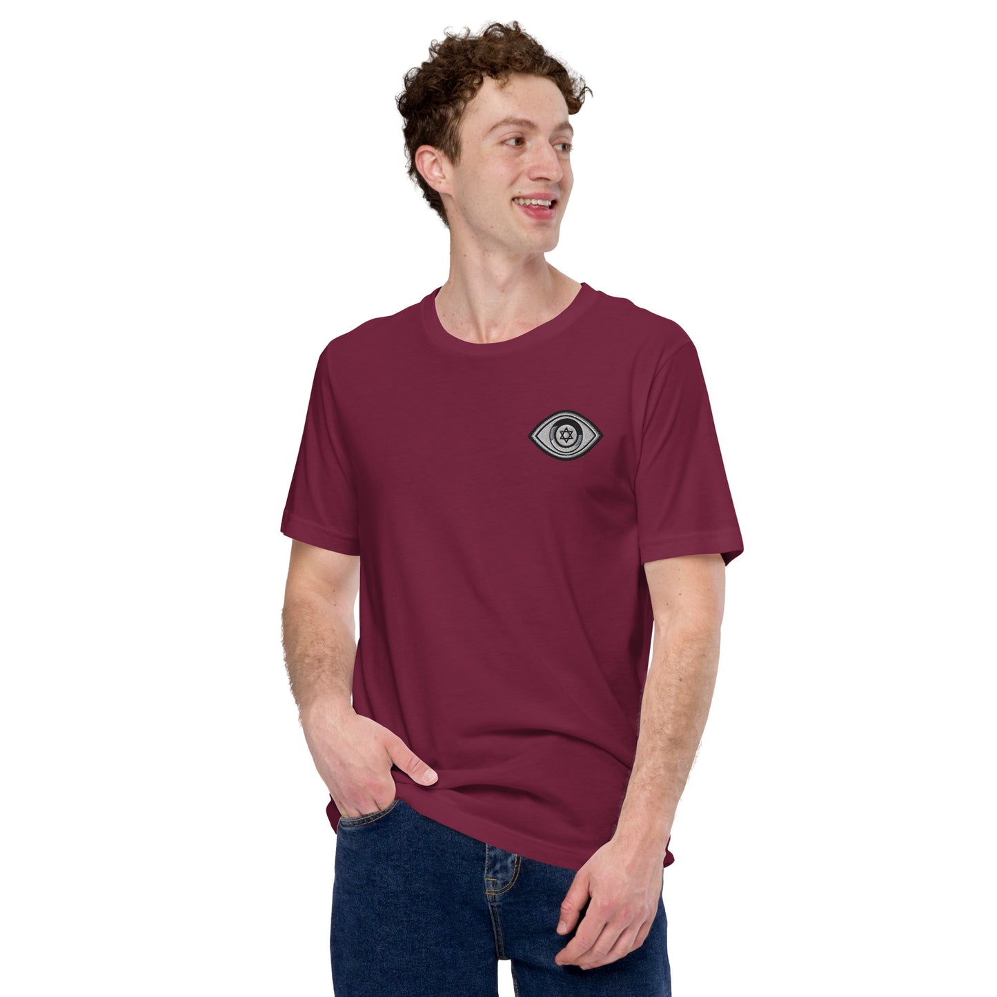 Greyscale Evil Eye Unisex T-Shirt (Maroon)