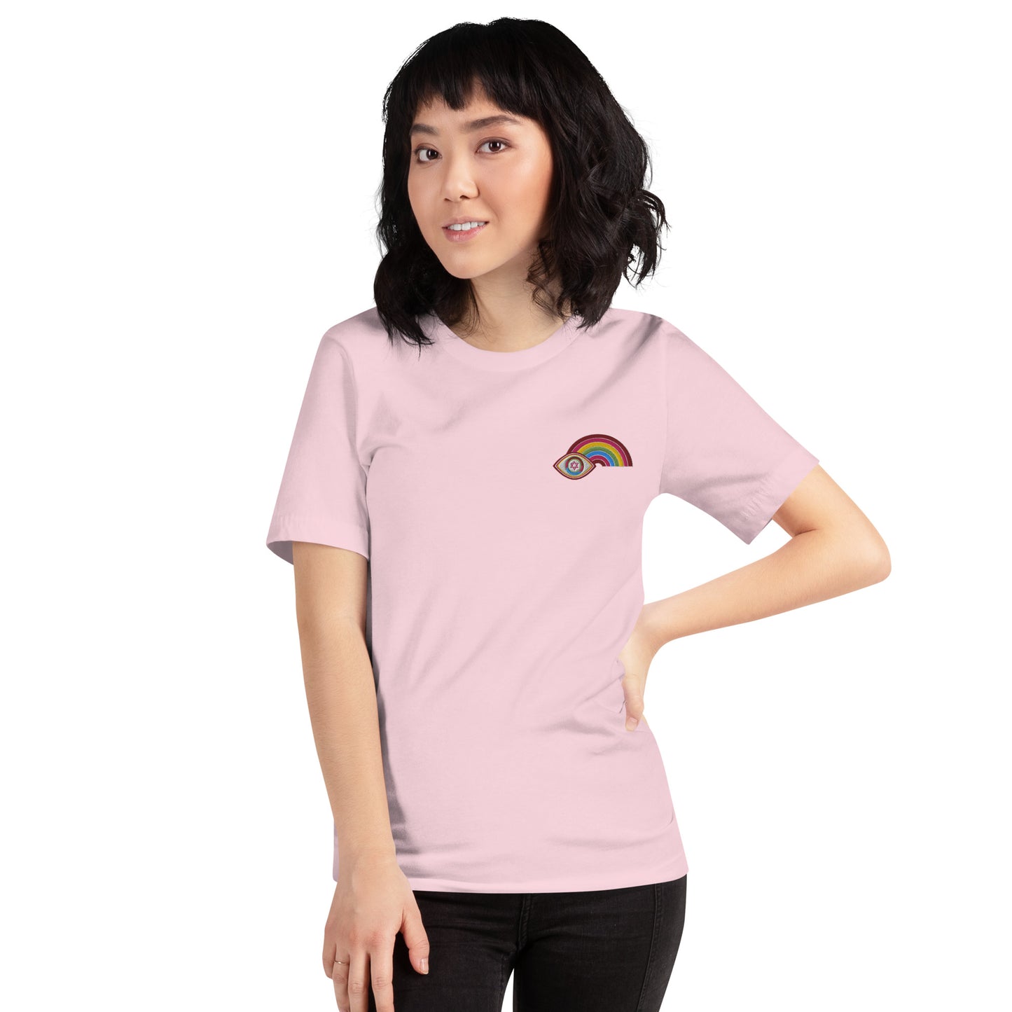 Multicolor Rainbow Evil Eye Youth T-Shirt (Soft Pink)