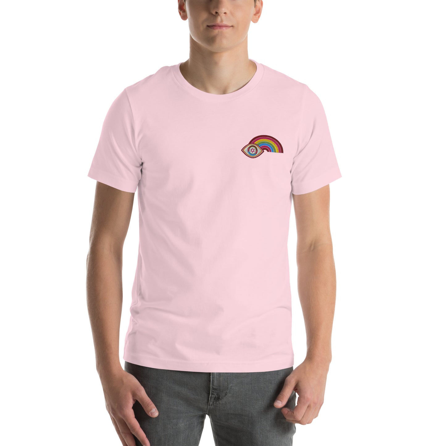 Multicolor Rainbow Evil Eye Youth T-Shirt (Soft Pink)