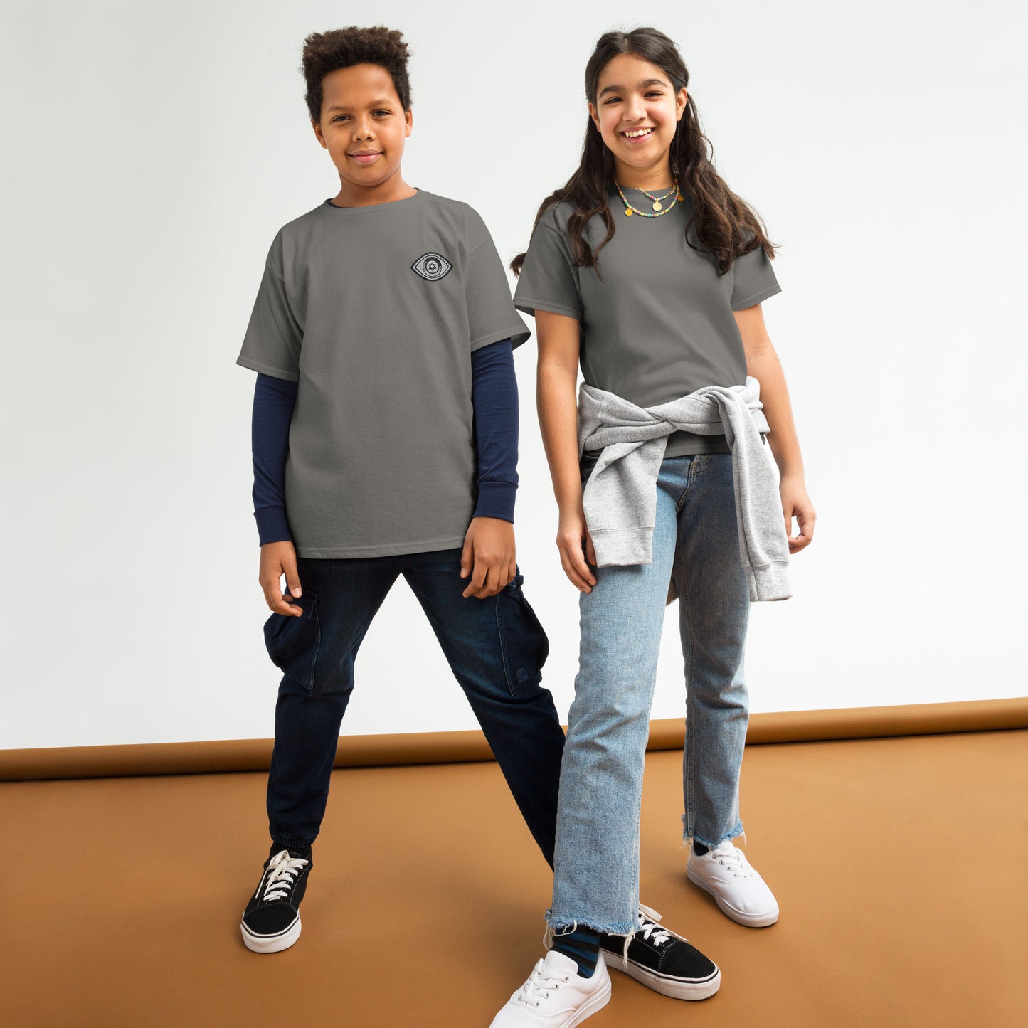 Grayscale Evil Eye Youth T-Shirt (Charcoal)