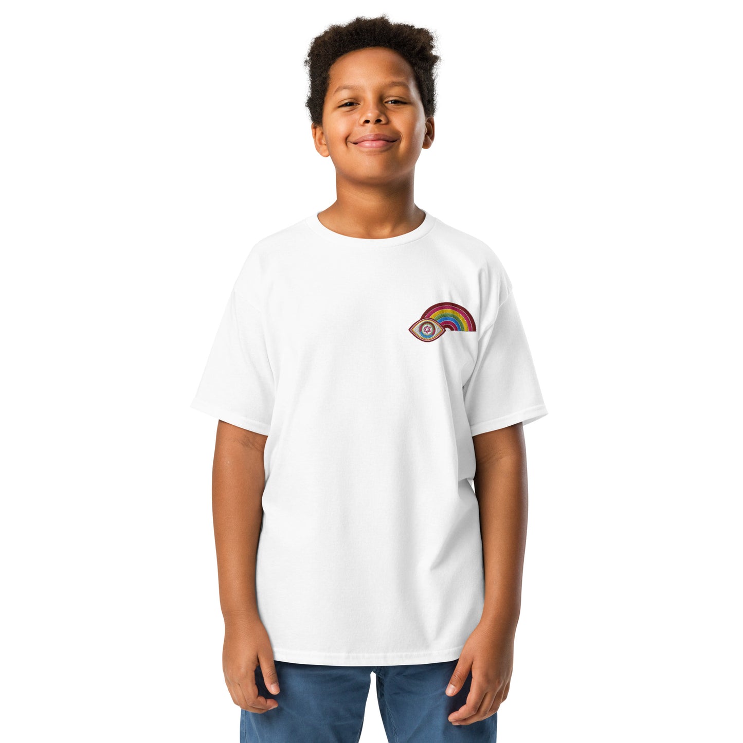Multicolor Rainbow Evil Eye Youth T-Shirt (White)