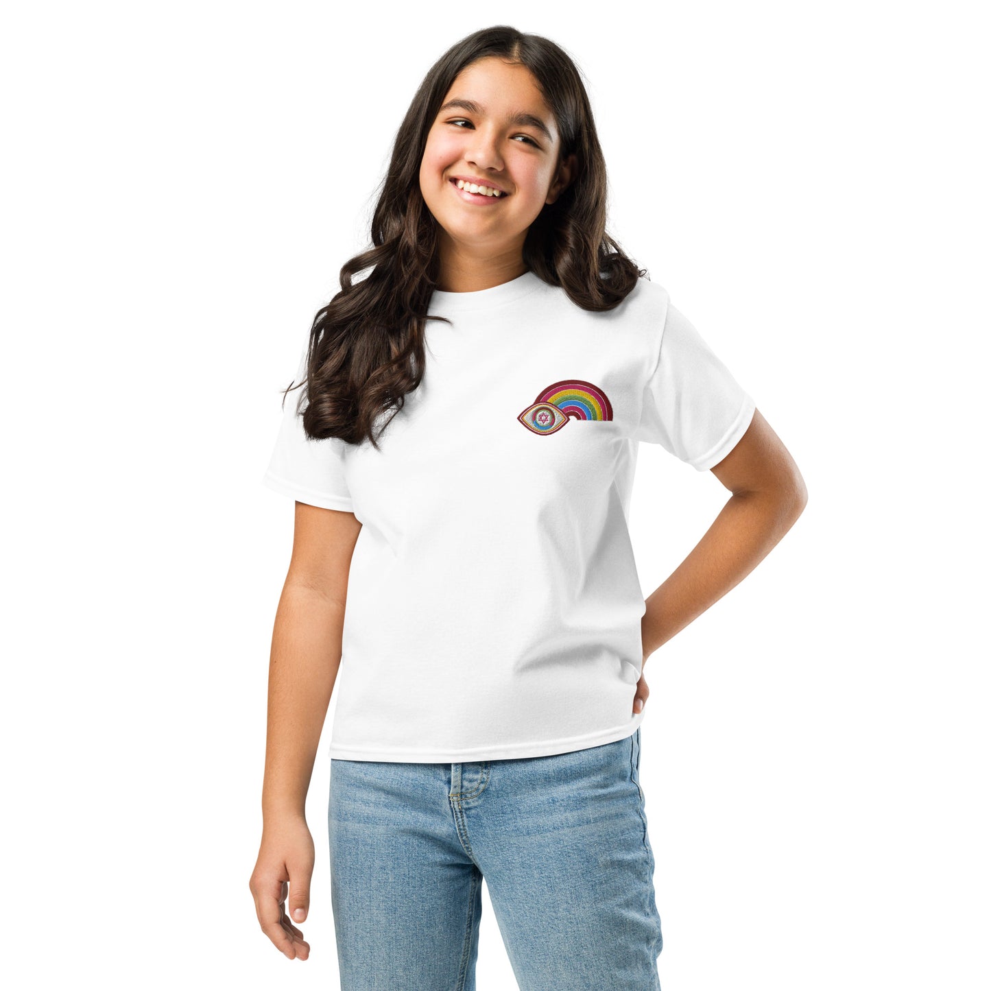 Multicolor Rainbow Evil Eye Youth T-Shirt (White)